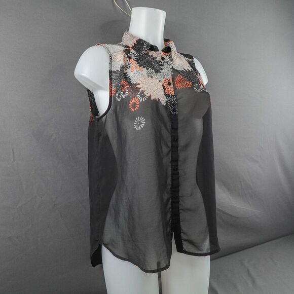 H&M Women Top 6 Black Floral Sheer Flowy Romantic Indie Artsy Romantic Y2K Retro - Picture 2 of 9